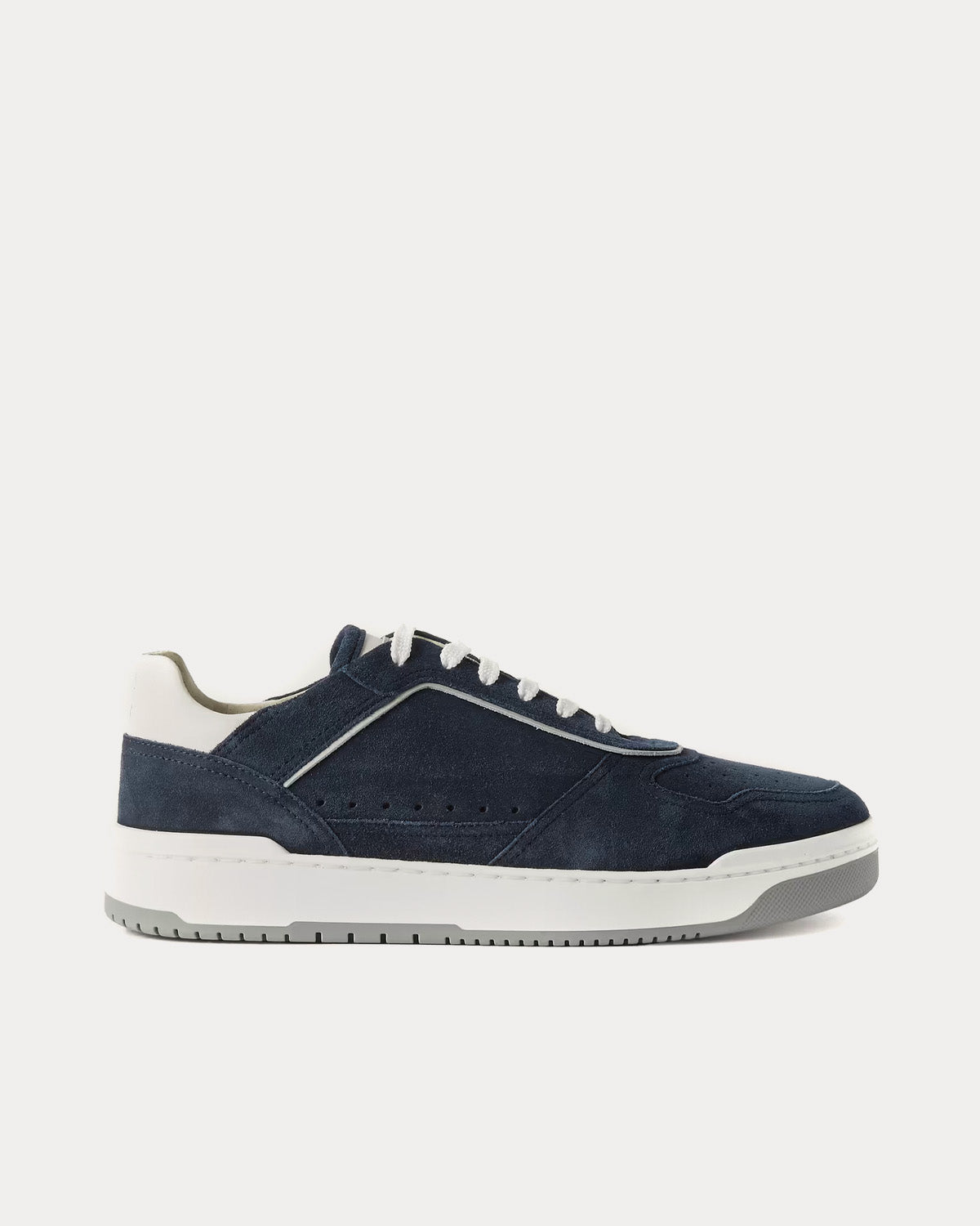 Leather-Trimmed Suede Navy Low Top Sneakers