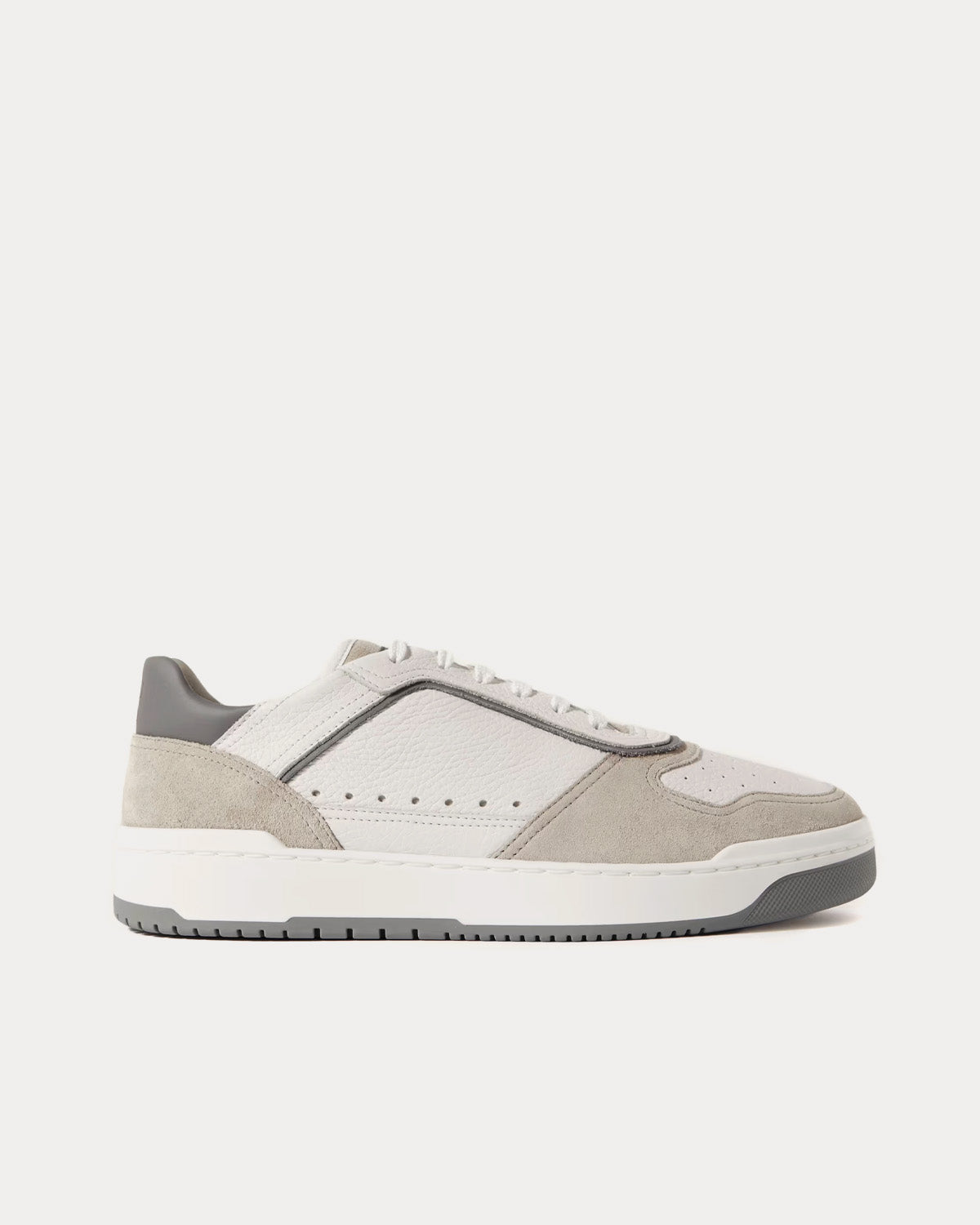 Basket Grained Calfskin & Washed Suede White Low Top Sneakers