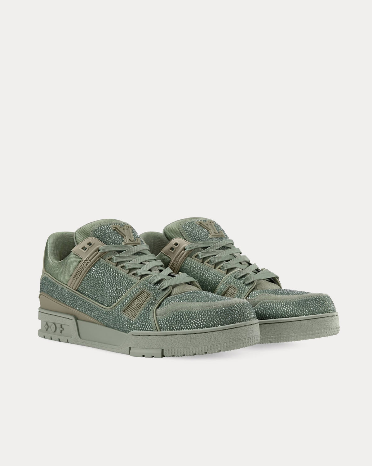 LV Trainers with Swarovski Crystals Khaki Green Low Top Sneakers