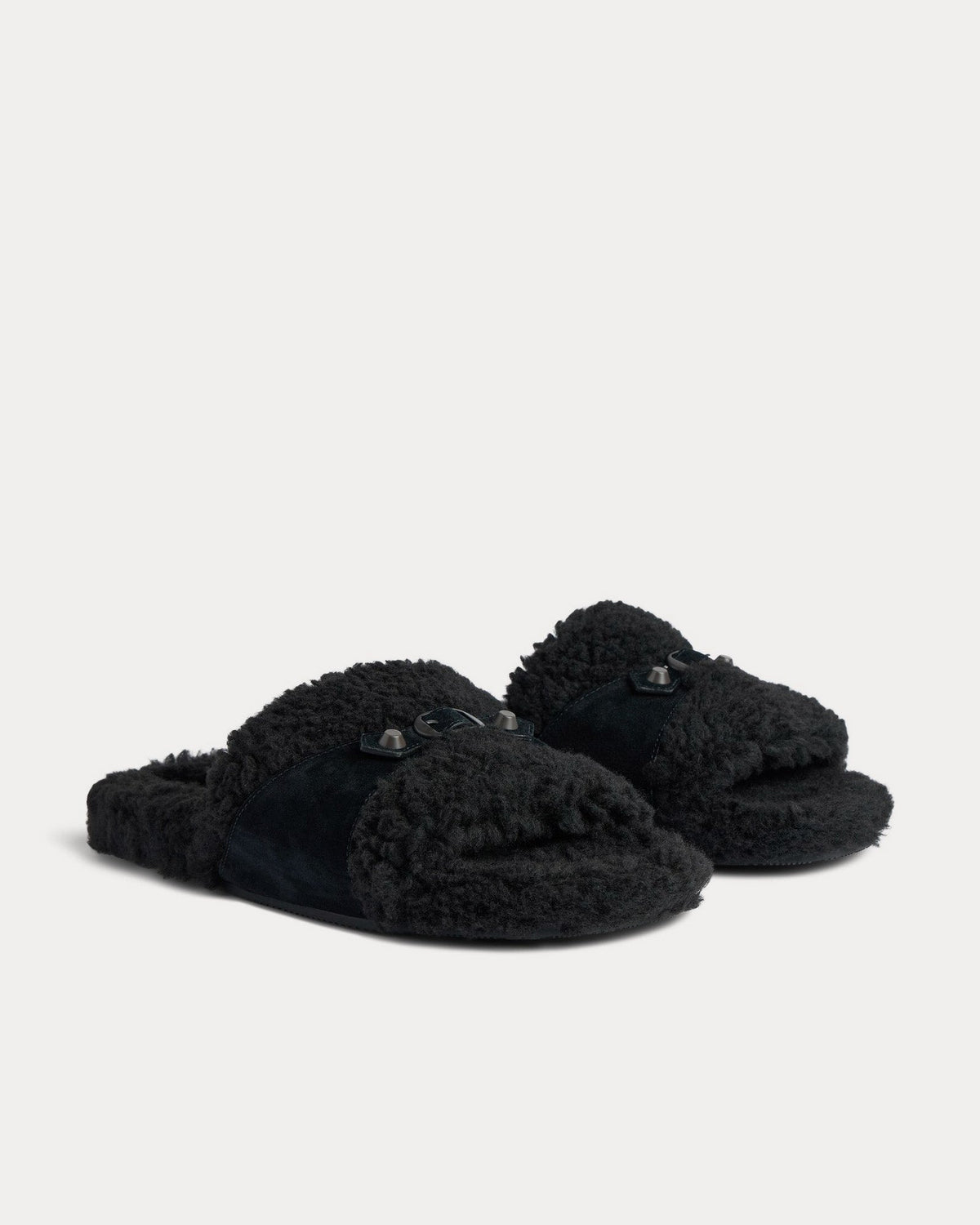 Furry Black Slide Sandals