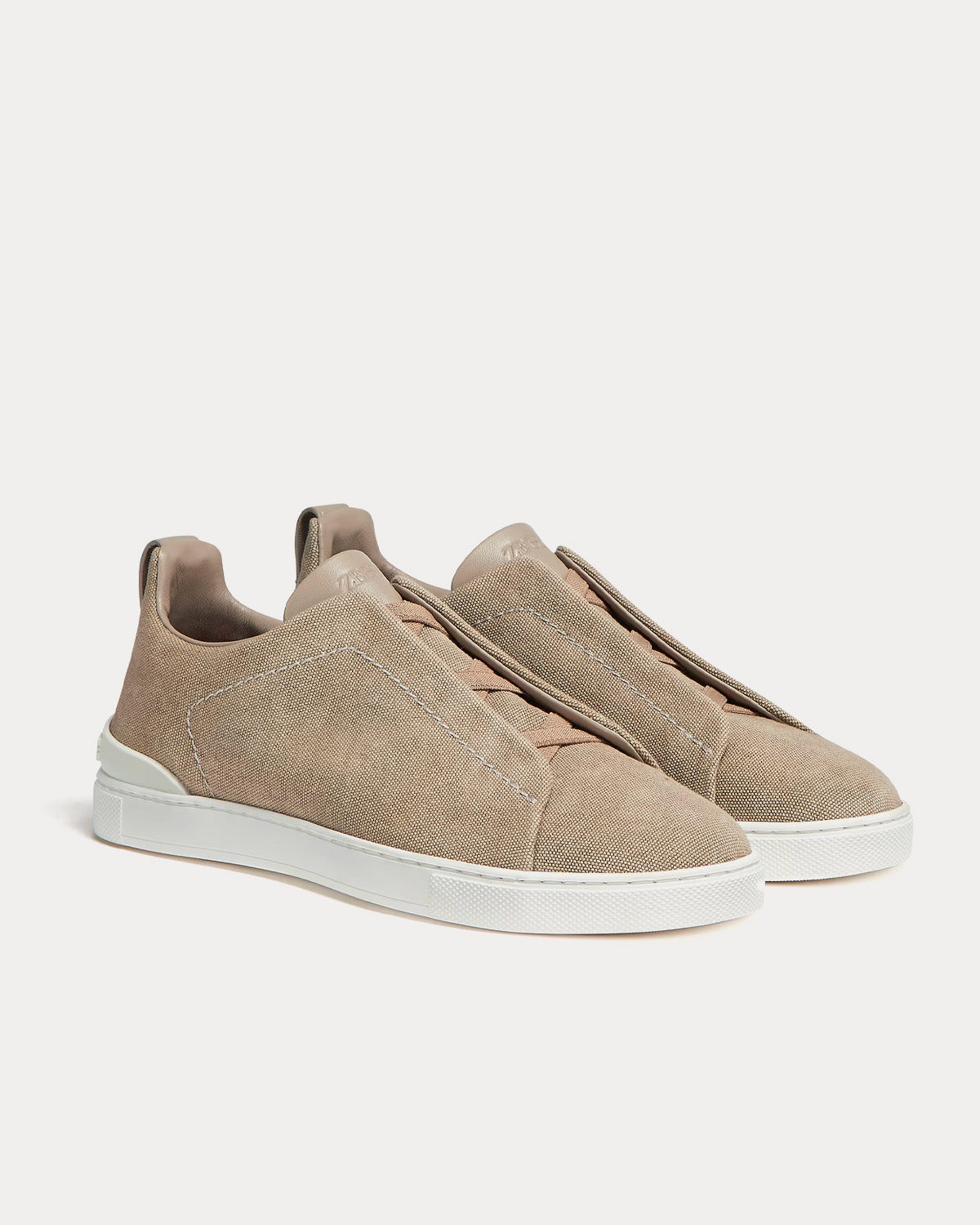 Triple Stitch Canvas Beige Slip On Sneakers