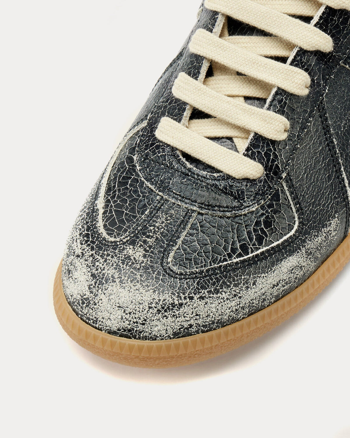 Replica Distressed Cracked Leather Black Low Top Sneakers