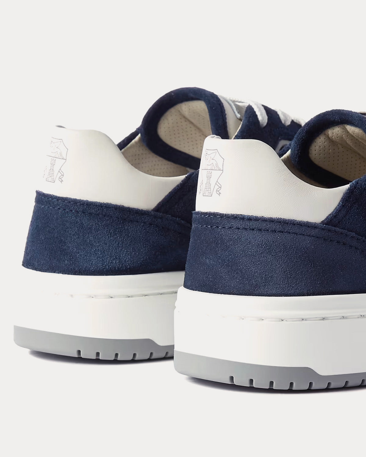 Leather-Trimmed Suede Navy Low Top Sneakers