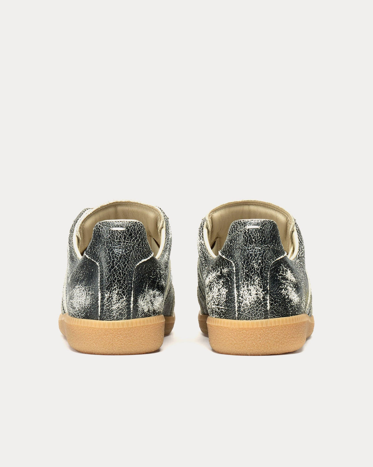 Replica Distressed Cracked Leather Black Low Top Sneakers