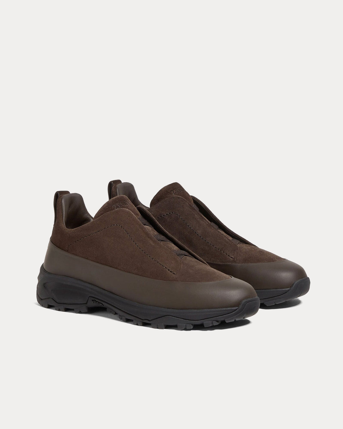 Triple Stitch Monte Suede Brown Slip On Sneakers