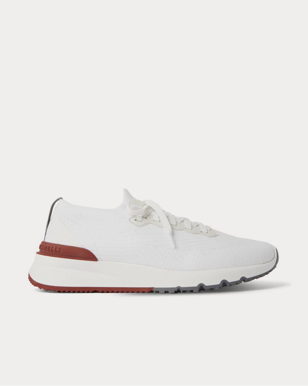 Leather-Trimmed Stretch-Knit White low top sneakers