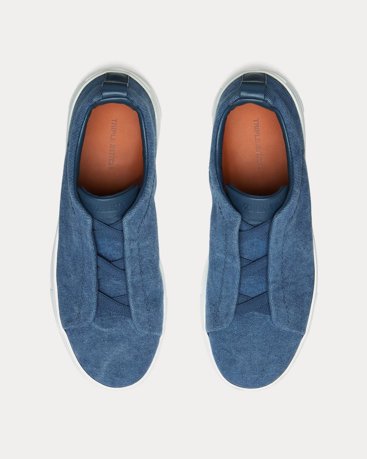 Triple Stitch Canvas Blue Slip On Sneakers