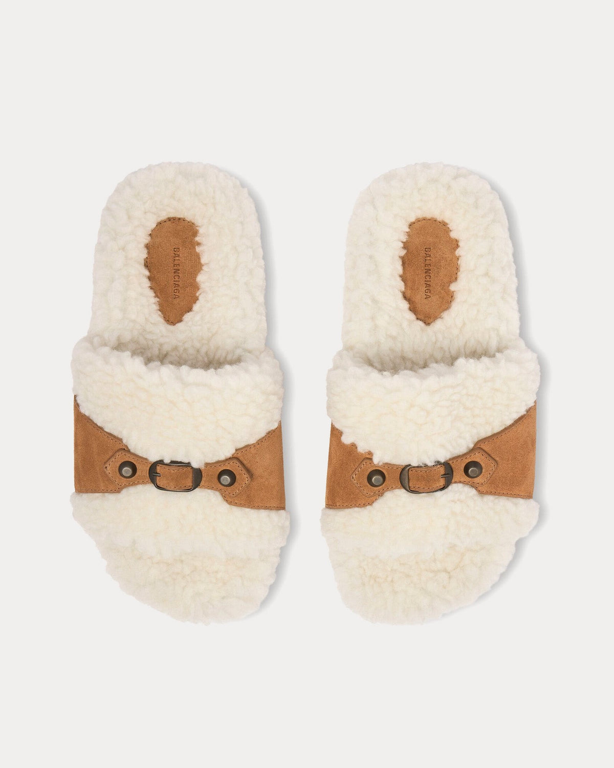 Furry Off White / Brown Slide Sandals
