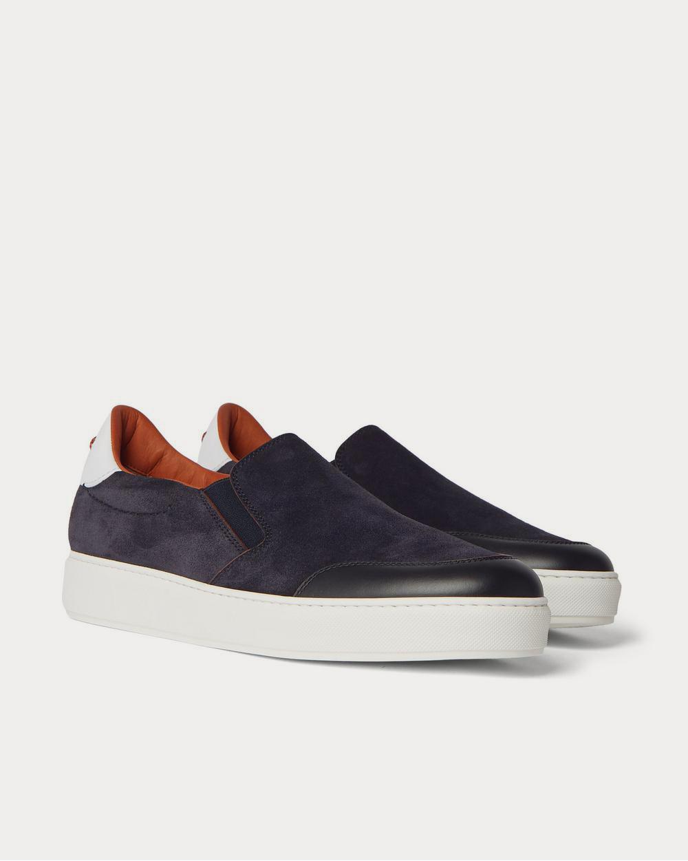 Tiziano Leather-Trimmed Suede Slip-On Navy slip on sneakers