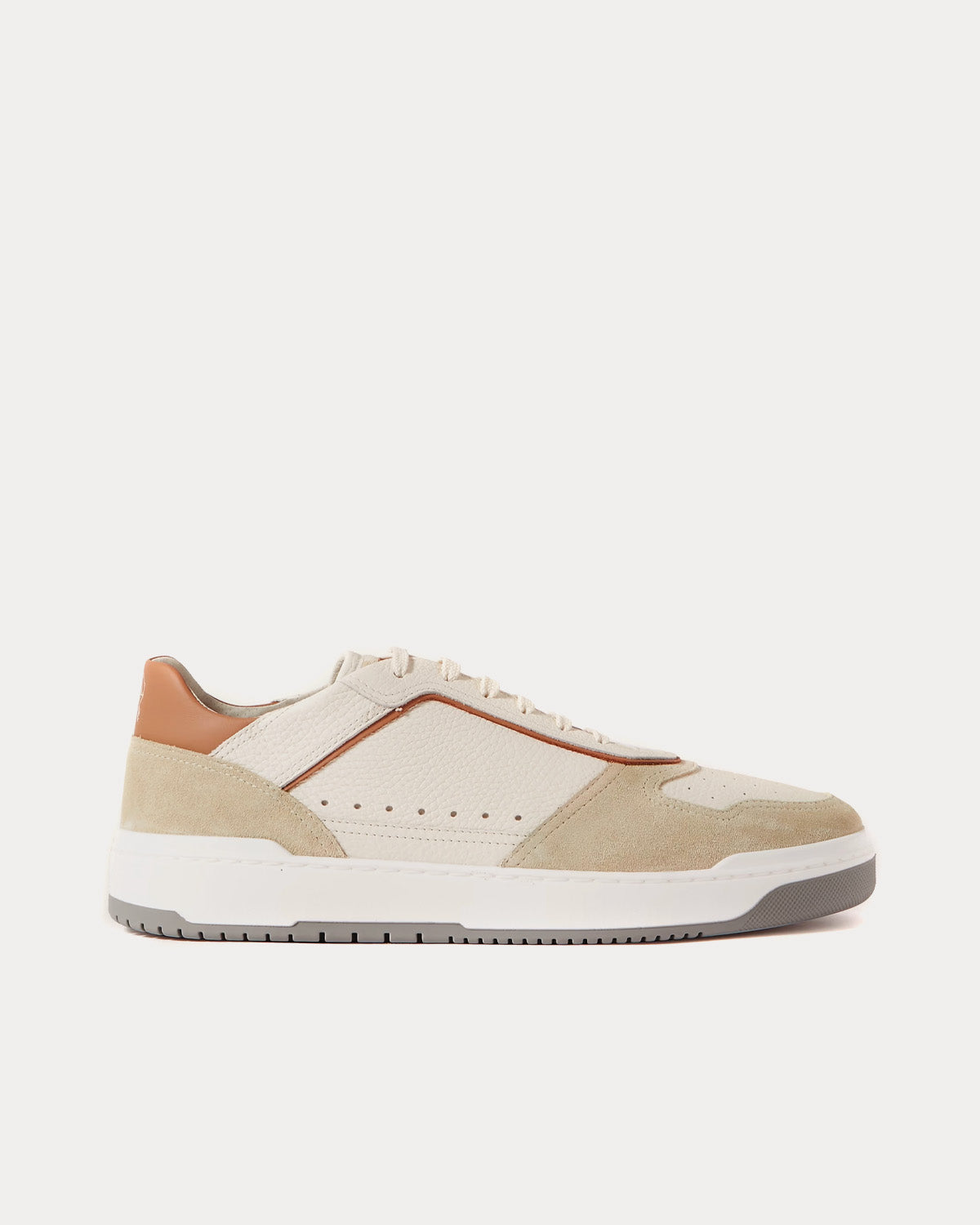Suede-Trimmed Full-Grain Leather Beige Low Top Sneakers