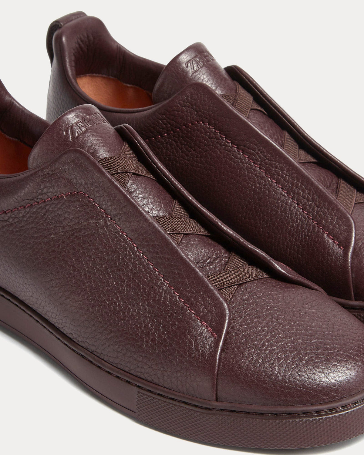 Triple Stitch Deerskin Dark Burgundy Slip On Sneakers