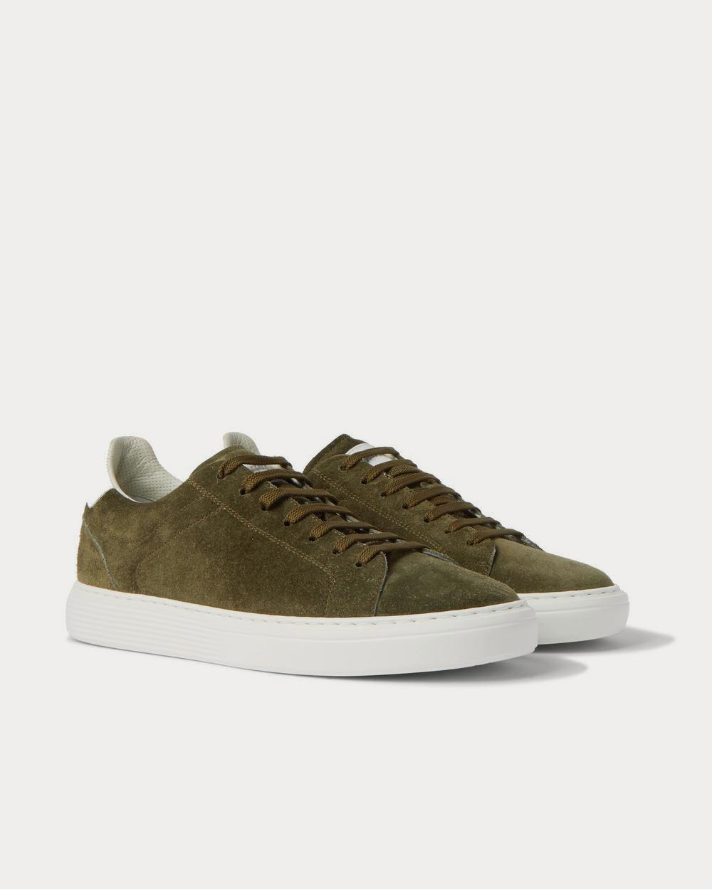 Leather-Trimmed Suede Green low top sneakers
