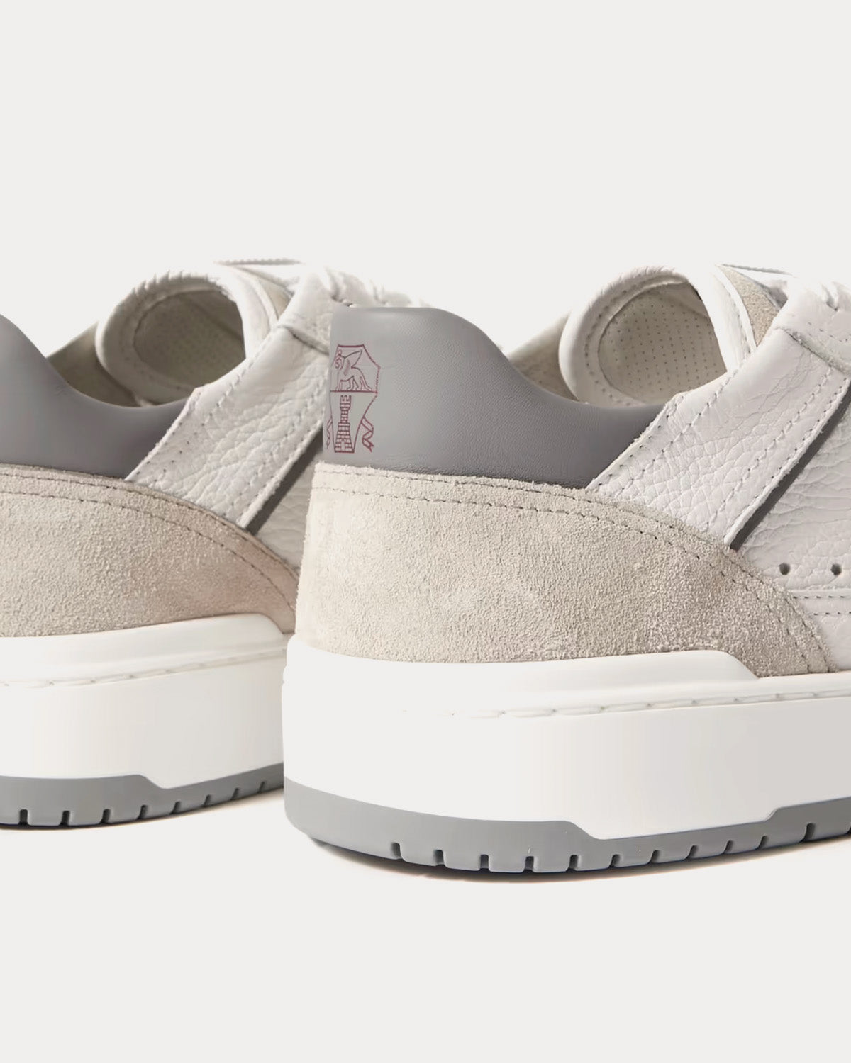 Basket Grained Calfskin & Washed Suede White Low Top Sneakers